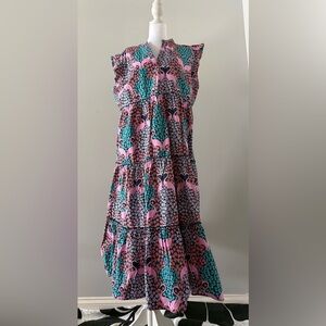 Simply Southern Pink and Teal Flamingo Print Midi Dress